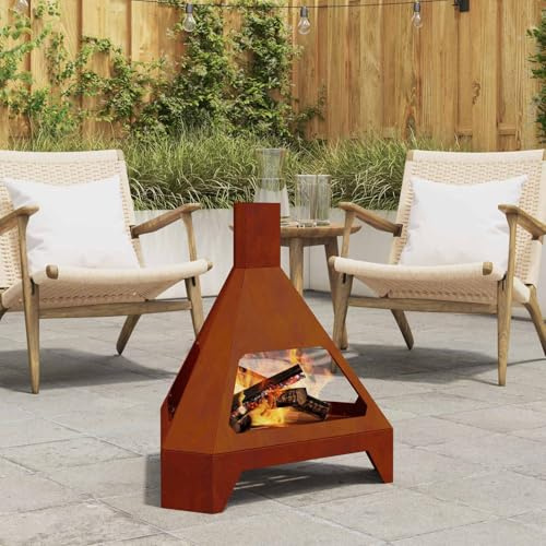 Kaloriko Brasero marron en acier résistant aux intempéries, 50 x 43 x 52 cm, brasero robuste pour jardin, balcon, terrasse, chauffage durable avec design de four pour des heures chaudes en plein air
