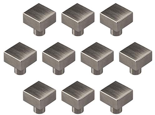GedoTec Möbelknöpf Edelstahl Küchen-Knöpfe für Schubladen & Schranktüren - Sonja | Türknopf für Kommoden & Möbel-Schränke | Möbelknopf silber | 25 x 25 mm | 10 Stück - Möbelknauf eckig mit Schrauben