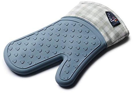 Silicone Steam Stop Waterproof Oven Glove : Gingham : Single : Duck Egg Blue : V132B