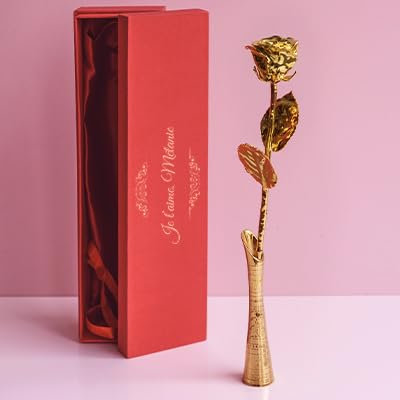 CADEAUX.COM - Grande Rose en Or éternelle - 36 cm 24 carats - avec Ecrin Personnalisable - Idée Cadeau Femme Anniversaire - Cadeau Maman Fête des Mères - Cadeau Saint-Valentin
