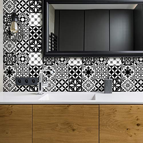 Stickers adhésifs carrelages | Sticker Autocollant Carreaux de ciment - Mosaïque carrelage mural salle de bain et cuisine | Carreaux de ciment adhésif mural - azulejos 10 x 10 cm - 30 pièces
