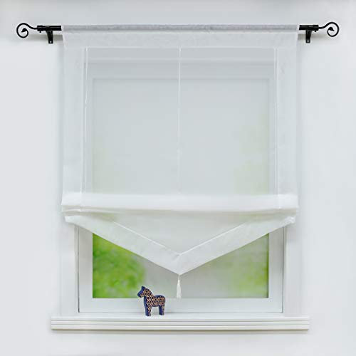 Joyswahl Voile Raffrollo mit Quaste Transparenter Dreieck Rollos mit farbigem Blende »Julia« Schals Fenster Gardine mit Tunnelzug BxH 120x140cm Weiß 1 Stück