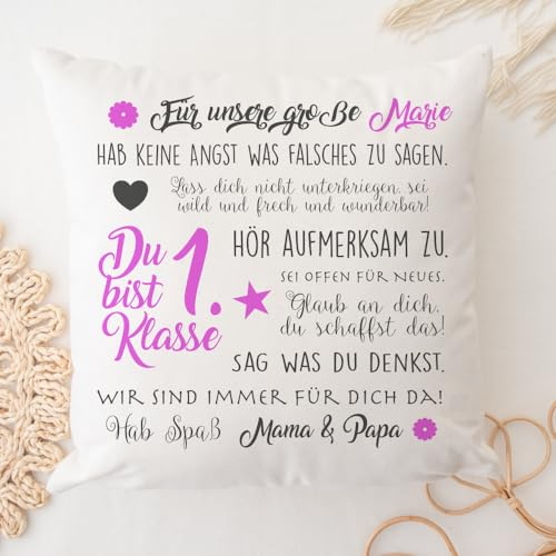 Manufaktur Liebevoll Einschulung Kissen Mädchen Geschenk Einschulung Junge Schulkind 2024 Schulanfang Mädchen Einschulung Kissen Schulanfang Junge Rosa Blau
