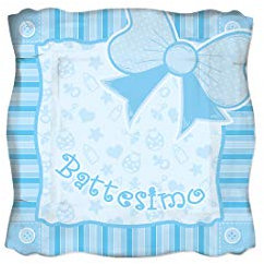 irpot 40 Piatti Dessert Battesimo Fiocco Quadrato Celeste