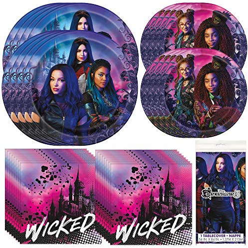 Unique Disney Descendants 3 Party-Set | Abendessen & Dessert-Teller, Lunch-Servietten, Tischdecke | Ideal für Fantasie-Partys, Geburtstagspartys, Halloween-Partys