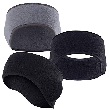 JEEZAO 3 Stück Fleece Stirnband Winter,Ohrenwärmer, Winddichtes Kälteschutz Elastisch Stirnbänder de Fahrt,Joggen,Wandern für Damen Herren (Schwarz + Schwarz + Grau)