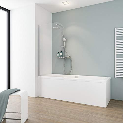 Schulte pare-baignoire 80 x 140 cm à coller, fixation sans percer, profilé alu-argenté, écran 1 volet écran pivotant rabattable, 180° contre le mur, verre de sécurité 5 mm, joint d'étanchéité
