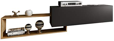 Mirjan24 TV Board Atlas mit Regal, Hängeschrank, Hängeboard, Fernsehschrank, TV Schrank, TV-Tisch, Fernsehtisch, Highboard, Sideboard, TV Bank, Lowboard (Schwarz/Wotan)