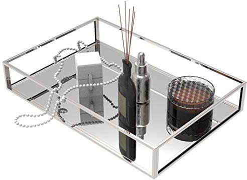 Transparente Tabletts zum Organisieren, silbernes Spiegeltablett für Raumdekoration, exquisites Parfüm-Tablett, Make-up, Schmuck, Schminktisch, Kommode, Parfüm-Organizer, transparenter rechteckiger