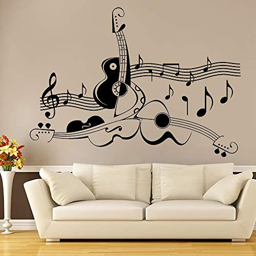 NSRJDSYT Musikzimmer Gitarre Dekor Wandaufkleber Abstrakte Gitarre Noten Cool Home Wohnzimmer Dekoration Vinyl Art Wandtattoo 80x57cm