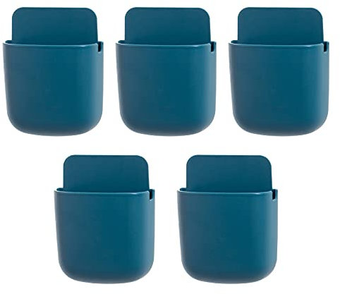 WMLBK 5PCS Wall Mount TV Air Conditioner Remote Storage Box Control Holder Case Phone Charging Rack Holder With Charging Cable Hole (Blue)