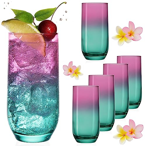 PLATINUX Lot de 6 verres à eau, à jus et à long drink - En verre multicolore - 360 ml (max. 440 ml)