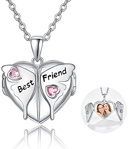 KINGWHYTE 925 Sterling Silber Medaillon Halskette Schmetterling Medaillon Best Friends Medaillon Anhänger, der Bildfotos Geburtstagsgeschenk für Frauen Mädchen hält