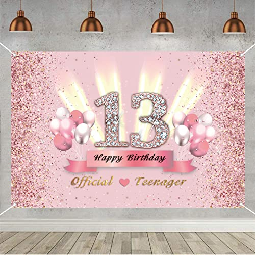 13. Geburtstag Deko Mädchen, 13 Geburtstag Hintergrund Banner, 13. Geburtstagsfeier Stoff Schild Poster, 13 Geburtstags Wand/Garten Dekoration Plakat, Official Teenager