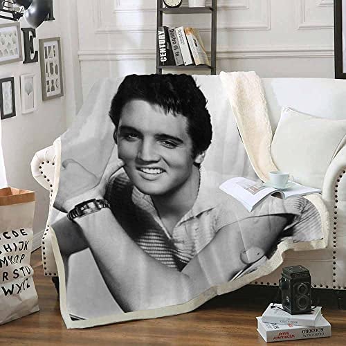 PTNQAZ Warme Winterdecke mit Elvis-Presley-Muster für Jungen und Mädchen, für Schlafzimmer, Bett, Sofa, Sherpa-Decke, Couchbezug (Doppelbett, 2)