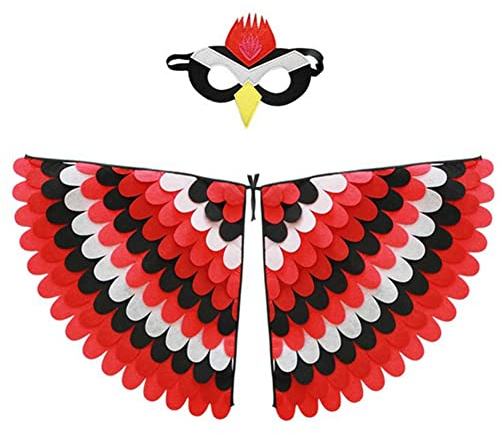 Proumhang 2 piezas de disfraz de alas de pájaro para niños de 3 a 8 años,disfraz de búho de pájaro y pavo real,máscara de ojo de fieltro para niños y niñas y conjunto de alas,Halloween