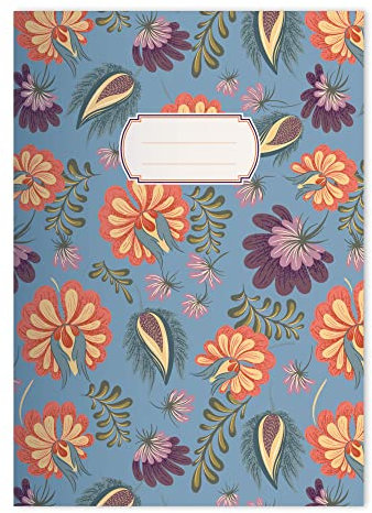 Kartenkaufrausch 4x Schöne Jugendstil DIN A4 Schulheft, Schreibhefte mit üppigen Blüten in Hellblau Lineatur 27 (liniertes Heft)