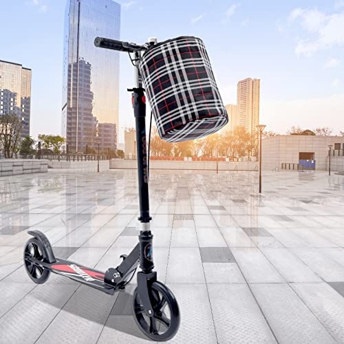 Kickscooter Tretroller Höhenverstellbar Handbremse und Fußbremse Roller mit Ablagekorb 91-106 cm Verstellbarem Lenker für Erwachsene und Kinder