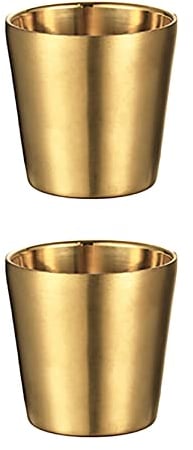 UPTALY 2 pcs Stainless Steel Cups (6 oz/per, Gold Color), Unbreakable Camping Mugs, Small Espresso Cup, Double Walled Latte Mugs, Shot Cups, Tumbler, Metal Shooters, Thicken Coffee Cups, Gold Tea Cup