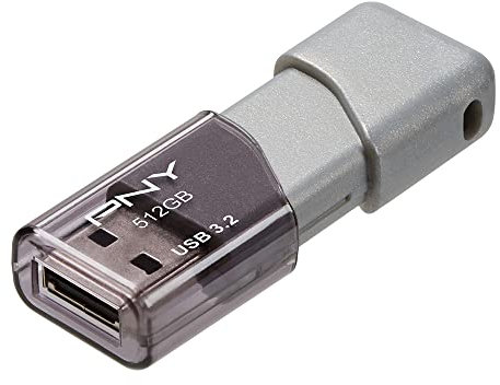 PNY Unidad Flash USB 3.2 Turbo Attache 3 de 512 GB, 100 MB/s, Color Plateado (Paquete de 1)