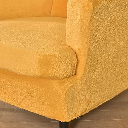 Lukery Ohrensessel Bezug Stretchy, Feste Farbe Samt Flanell Ohrensessel Überzug 2 Teilig, Überwurf für Ohrensessel/Elastische Husse für Ohrensessel/Sesselbezug mit Armlehne (Gelb)