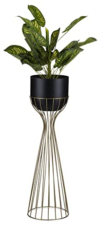 HowHomely Moderne Blumenständer Metall 68 cm Hoch mit Schwarz Blumentopf Rund 18 cm Ø auf Robuste Gold Ständer - Pflanzenständer zur Dekoration Innenräumen