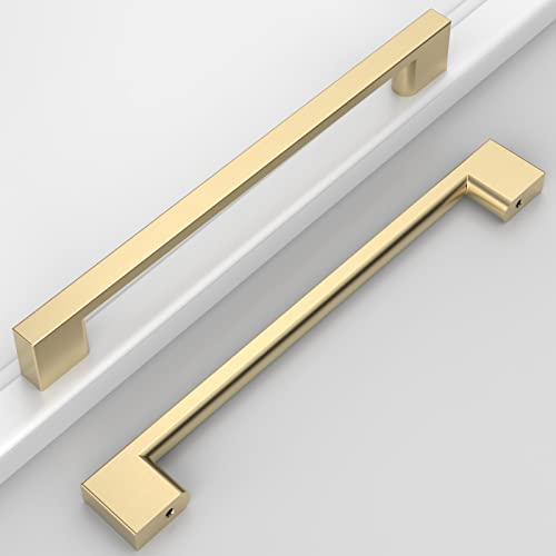 Amerdeco 8 Stück Möbelgriffe Gebürsteter Gold 192mm Lochabstand Schubladen Griffe für Küchenschränke Schrankgriffe Schubladengriffe Türgriffe für Küchenschränke Kleiderschrank UK0036