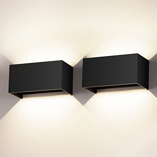 Cwycfw 24W LED Wandleuchten Innen/Außen 2 Stück Wandlampe Auf und ab Einstellbarer Lichtstrahl Schwarz Wandleuchte Natürlich Weiß 4000K Außenwandleuchte LED IP65 Wasserdichte Wandbeleuchtung