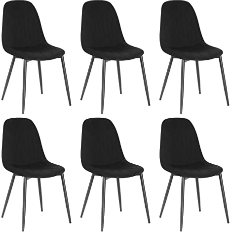 Lestarain 6er Set Esszimmerstühle, ergonomischer Küchenstuhl, Polsterstuhl mit Samtbezug, Wohnzimmerstuhl mit Metallbeinen, Design Stuhl für Schlafzimmer Wohnzimmer, Schwarz, LCNI114002-6