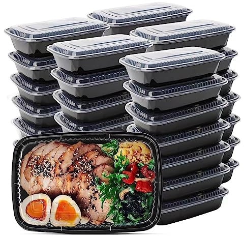 WUHUIXOZ Contenedor de preparación de comidas, paquete de 50 recipientes de almacenamiento de alimentos de 32 onzas con tapas, caja bento desechable de plástico reutilizable, sin BPA, caja para