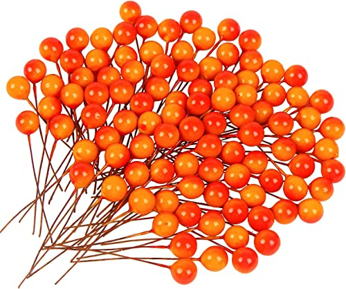 DERAYEE 100pcs Petit Baies de Houx de Noël Baies Artificielles pour Décorations Arbre de Noël et de Couronnes de Noel Faisant des Fournitures(Rouge et Jaune)
