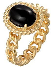 Elli Ring PREMIUM Ring Damen Solitär Klassisch Ketten Optik mit Onyx in 925 Sterling Silber vergoldet