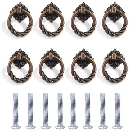 8 Piezas Pomos Vintage Puerta, Manijas de Gabinete Tiradores Cajones Tiradores Muebles, Aleación Tirador Puerta con Tornillos, Tirador de Manija Anillo para Puertas Armarios Cajones Cómodas Cocina