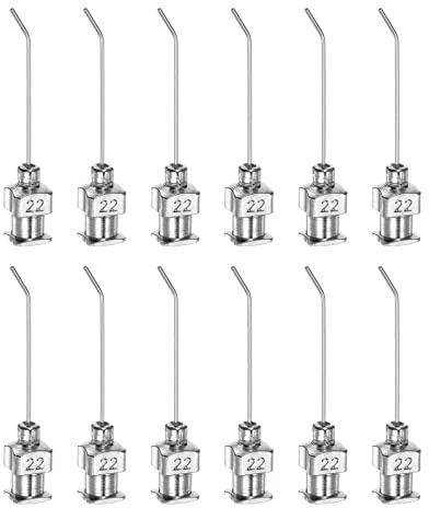 sourcing map 12 Stück Dosiernadeln 22 Gauge 1 Edelstahl Stumpfe Spitz 45° Gekrümmt Dosiernadeln mit Luer Sperre Anschluss für Tinte Kartuschen Klebstoff Spritzen Holzarbeiten