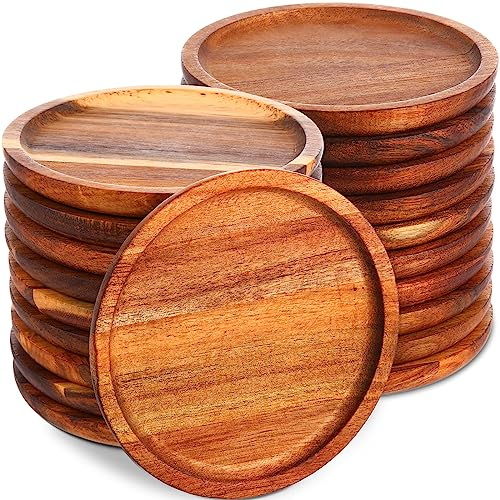 Gejoy 20 Set Acacia Wood Dinner Plates Round Wooden Charger Plates 6 Inch Serving Tray Lightweight, Unbreakable Natural Dinnerware Dishes for Steak, Snack, Dessert, Cake(Height 0.59 in)