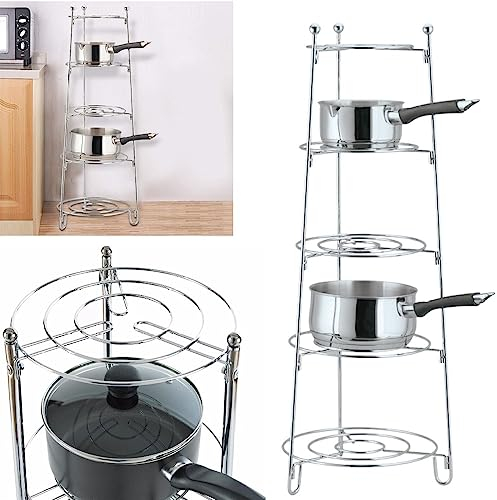 Lizaa 5 Tier Saucepan Stand Chrome Kitchen Display Shelf Rack Holder Storage Solution for Pans, Pots, Saucepans, Store 80x28x28cm