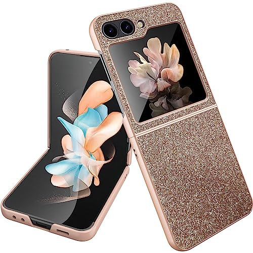 NINKI Bling Case Kompatibel Samsung Galaxy Z Flip 5 Handyhülle mit Displayschutz,Luxus Glitter Galaxy Flip 5 Hülle,Z Flip 5 Telefonhülle für Samsung Galaxy Z Flip 5 schutzhülle Frauen Gold