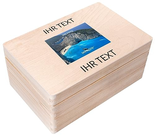 Creative Deco Personalisierte Geschenke Wunschtext + Foto | Fotogeschenke Holzkiste | dein Eigenes Bild Individuelle Geschenk | Geschenkkiste Geschenkbox für Frauen, Männer und Paar | 30 x 20 x 14 cm