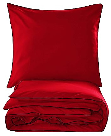 Cotton Market Bettwäsche 135x200 cm - Bettwäsche Baumwoll-Mikrofaser - Bettwäsche-Sets 2 Teilig - Bettbezug 135x200 cm und 1 Kissenbezug 70x80 cm - Rot