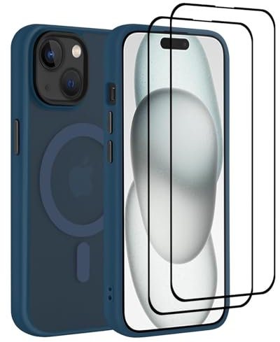 32nd Magnetic case cover for iPhone 15 (6.1) Compatible with MagSafe + 2 Screen Protectors, Slim Back Shockproof Protective Phone Cover - Navy Blue