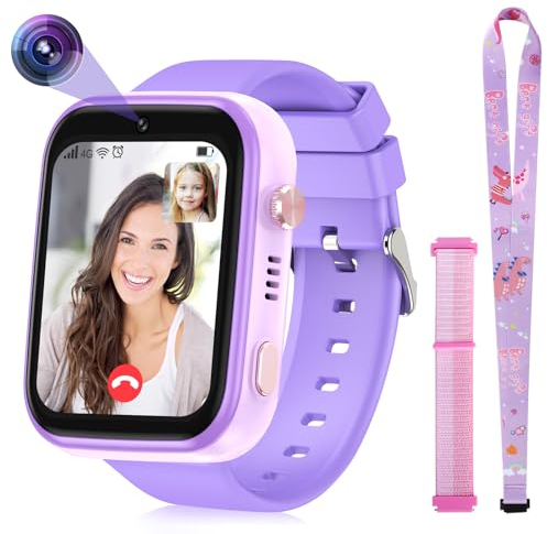 4G Smartwatch Kinder mit GPS und Telefon, Smart Watch Kinder mit WLAN Videoanruf Kamera SOS, IP67 Wasserdicht Kinder Smartwatch mit GPS Echtzeit-Ortung,Musik-Video-Player,Alarm (T45, Lila)