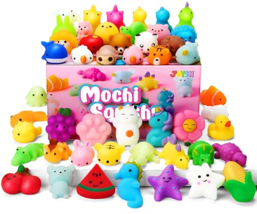 JOYIN Mochi Squishy Toys Set, 100pcs Mini Mochi per Bambini, Kawaii Squishy Giocattoli Stress Relief Toys, Riempitori di sacchetti regalo con Scatola di Immagazzinaggio, Premi in Classe