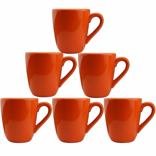 superyes Large Ceramic Mugs-Set of 6, 12oz(360ml) Barrel Tulip Shape for Cappuccino Latte, Cocoa, Easy-Grip Handle, Dishwasher, Microwave Safe, Orange Yellow
