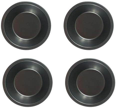 Mantouxixi Mini moldes de acero al carbono de 5 pulgadas, paquete de 4 platos redondos pequeños de metal, antiadherentes, individuales para hornear, lata duradera para hornear pasteles, corteza,