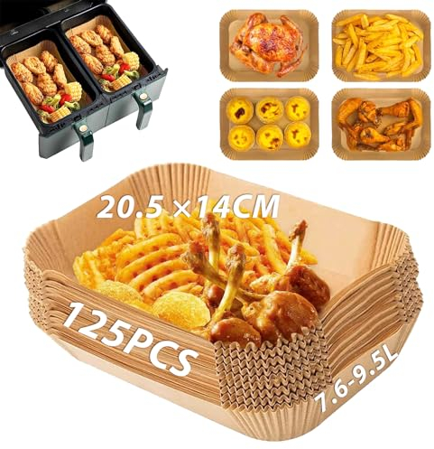 Sungoup Papel Freidora Aire, Papel para Freidora de Aire Impermeable a Prueba de Aceite, Papel Air Fryer Cuadrado de 5 a 12 litros Airfryer, Compatible con COSORI/Cecotec (20.5x14cm/125pcs)