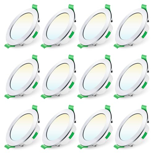ALUSSO LED Einbaustrahler 230V Dimmbar 68mm 7W Ultra Flach IP44 LED Spots Warmweiß Neutralweiß Kaltweiß Deckenstrahler für Badezimmer Küche Wohnzimmer, Chrom, 12er Set