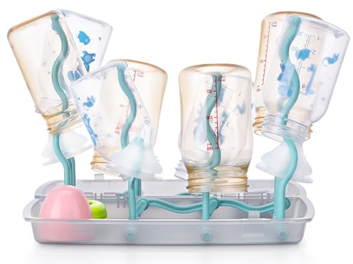 Navaris Bottle Drying Rack in Green - Compact and Space-Saving Design - Easy to Assemble - Collapsible and Portable Water & Feeding Bottle Dryer