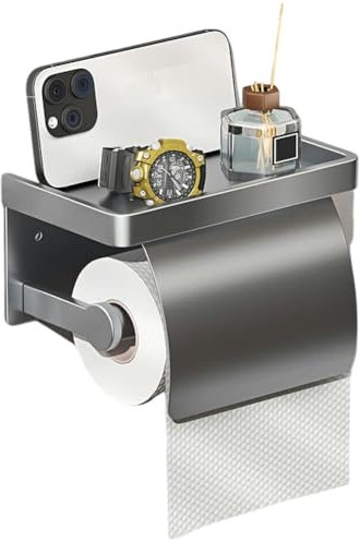 Toilet Paper Holder with Shelf, Bathroom Tissue Storage Rack_Single Unit with Cover