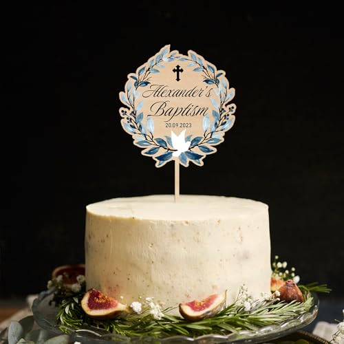 Party to Be Tortenaufsatz für Taufe, personalisierbar, Name und Datum, Kuchendekoration (Design 02)