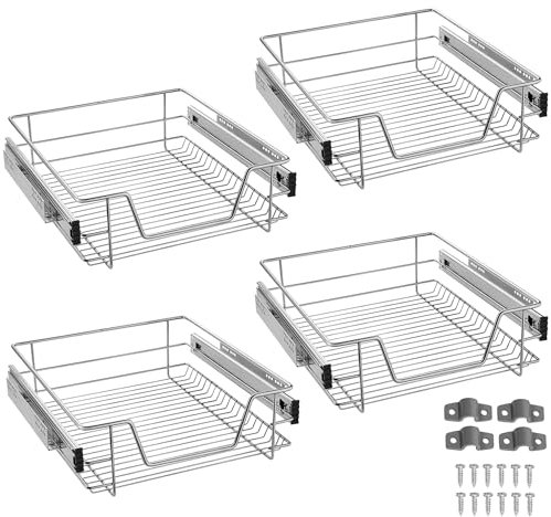 JNGLGO 4x Teleskopschublade Küchenschublade für 50 cm Schrank Küchenschrank Korbauszug Vollauszug 20kg Belastbar Schrankauszug
